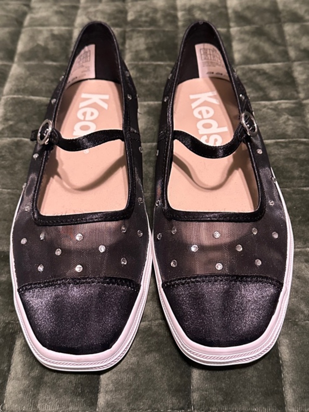 Keds Black Mary Jane Flats with Rhinestone Mesh - Picture 2 of 16